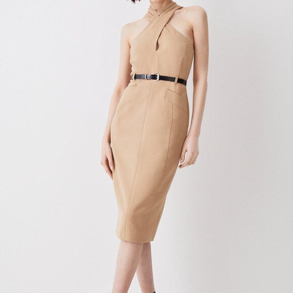 NWT KAREN MILLEN Forever Tailored Halter neck dress sz 8 - Picture 1 of 7